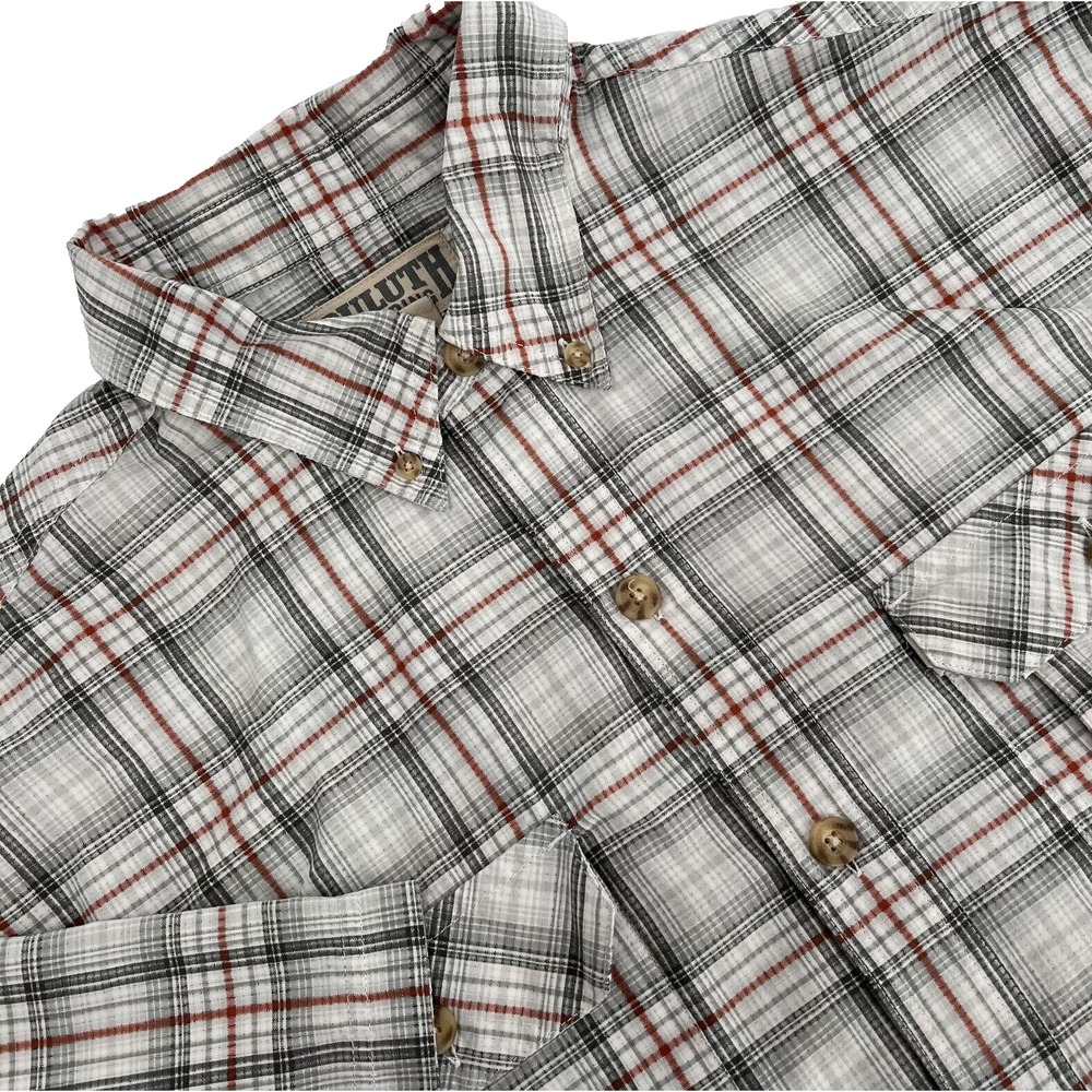 DULUTH TRADING CO. Men's L Gray Plaid Lightweight Short-Sleeve Button-Down Shirt